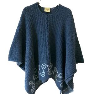 Connemara Knitwear 100% Pure New Wool Merino Cropped Poncho Made in Ireland Blue